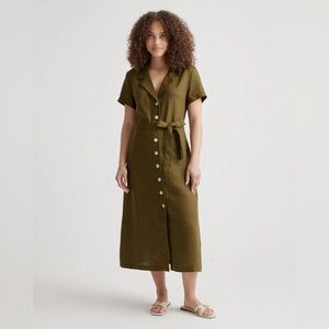 Quince Olive 100% European Linen Button Front Dress